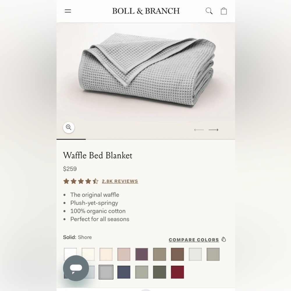 Boll & Branch Waffle Bed Blanket - King, Shore